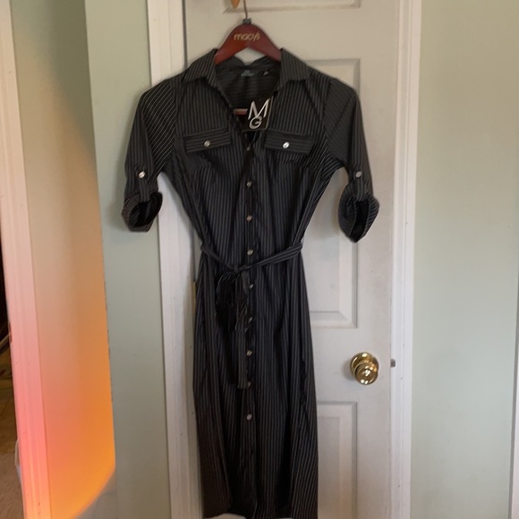 Mlle Gabrielle Black and White Striped Button Up Dress - Picture 2 of 9